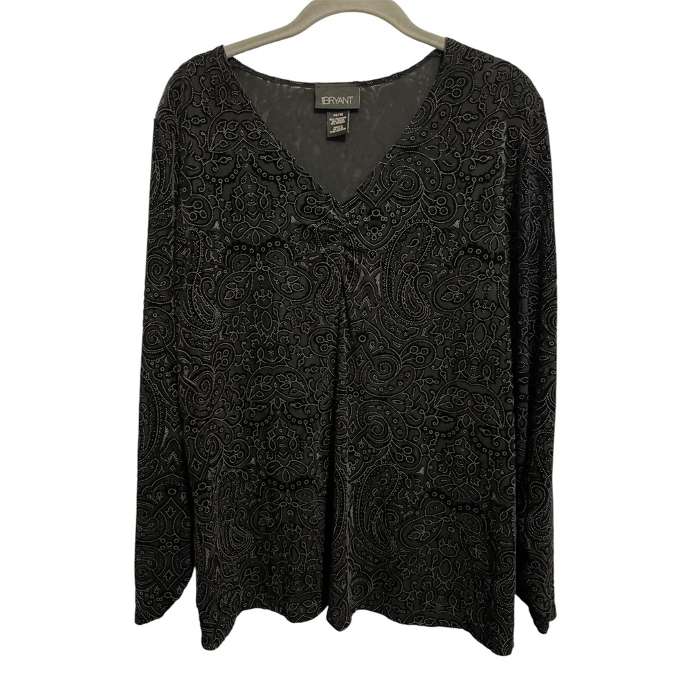 Burnout Velvet Blouse Women's Size 14/16 Black Long Sleeve Goth Whimsigoth Top